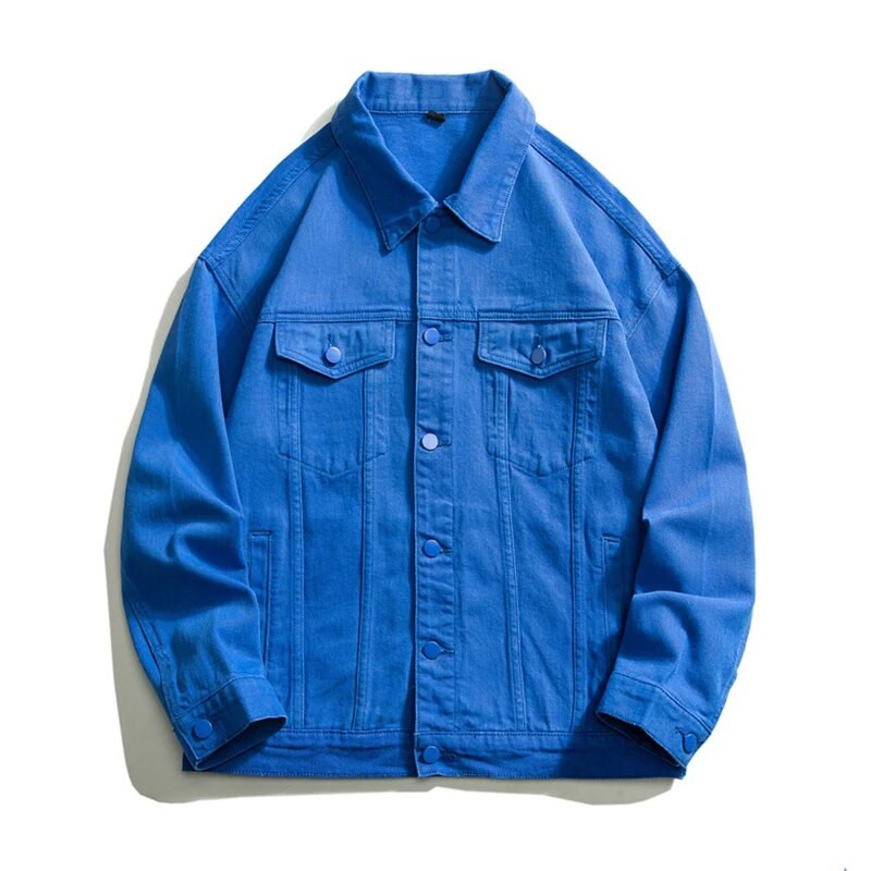 Lapel Férfi zöld-fehér farmer dzseki táskás hétköznapi trend utcai hip-hop nagyméretű farmerkabát kék fehér zöld fekete 5xl