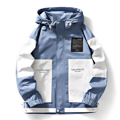 Jachetă casual 2022 pentru bărbați, impermeabilă cu glugă, haină respirabilă, îmbrăcăminte pentru bărbați, culoare solidă, îmbrăcăminte confortabilă de baseball, mărime 4XL