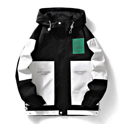 Jachetă casual 2022 pentru bărbați, impermeabilă cu glugă, haină respirabilă, îmbrăcăminte pentru bărbați, culoare solidă, îmbrăcăminte confortabilă de baseball, mărime 4XL