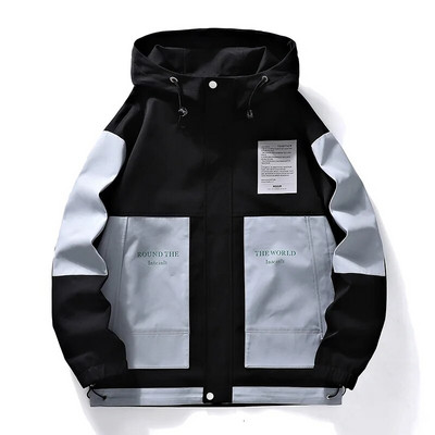 Jachetă casual 2022 pentru bărbați, impermeabilă cu glugă, haină respirabilă, îmbrăcăminte pentru bărbați, culoare solidă, îmbrăcăminte confortabilă de baseball, mărime 4XL