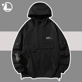 Jachete cu glugă Harajuku, pentru bărbați, Hip Hop, haine de stradă, cu buzunare multiple, jachete de primăvară, toamnă, subțire, pentru varsity, mărime mare 5XL