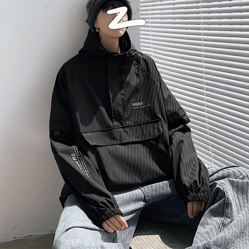 Jachete cu glugă Harajuku, pentru bărbați, Hip Hop, haine de stradă, cu buzunare multiple, jachete de primăvară, toamnă, subțire, pentru varsity, mărime mare 5XL