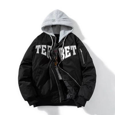Zimná vyšívaná baseballová bunda pre mužov a ženy, pilotná bunda s písmenom, vintage hip hop kabát s kapucňou, pouličná móda, vetrovka, hipster