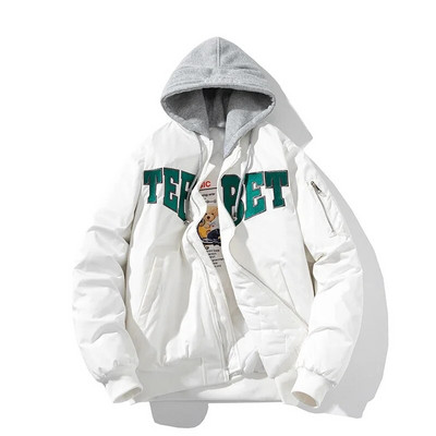 Zimná vyšívaná baseballová bunda pre mužov a ženy, pilotná bunda s písmenom, vintage hip hop kabát s kapucňou, pouličná móda, vetrovka, hipster