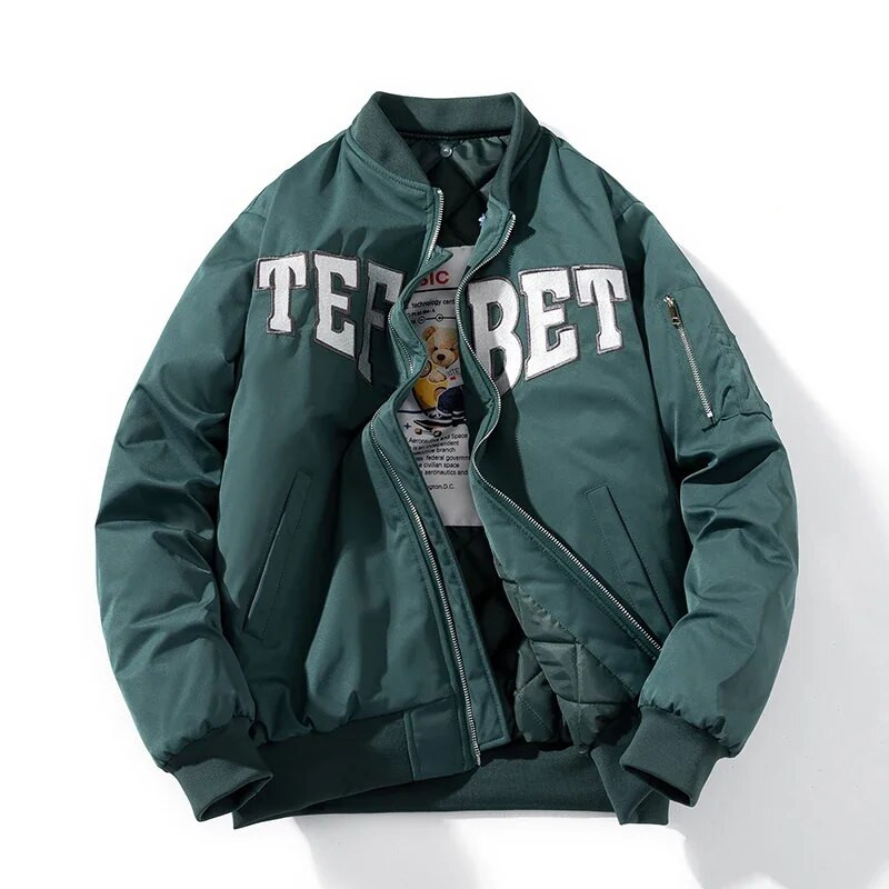 Zimná vyšívaná baseballová bunda pre mužov a ženy, pilotná bunda s písmenom, vintage hip hop kabát s kapucňou, pouličná móda, vetrovka, hipster