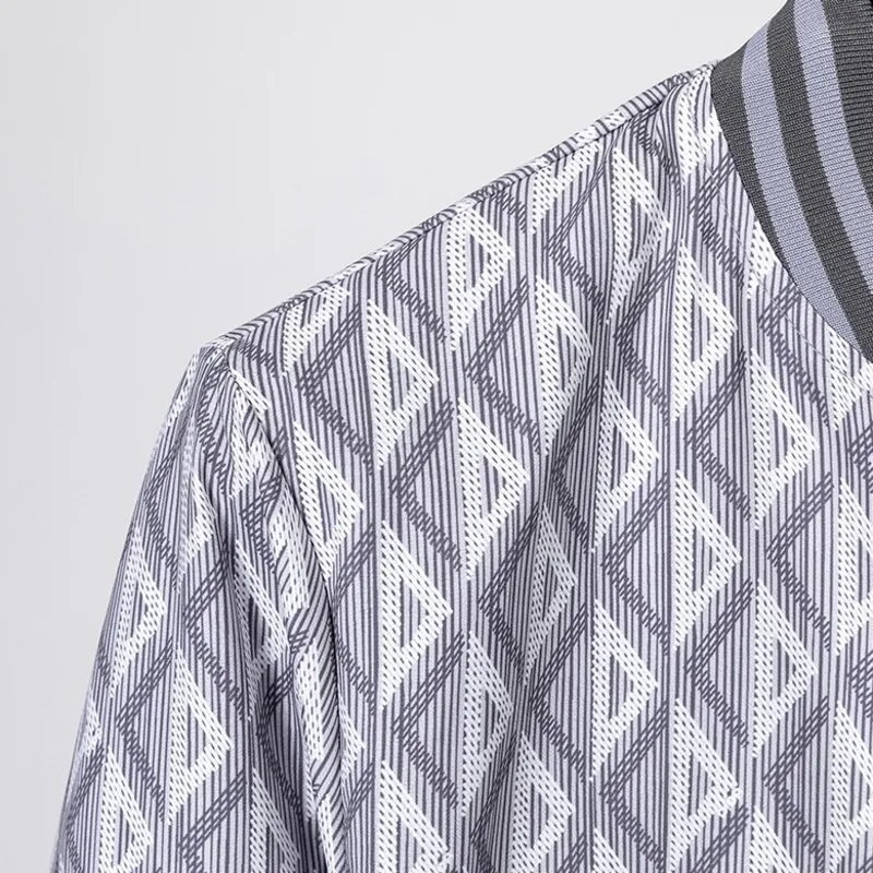 Aukštos kokybės firminė geometrinio kontrasto rašto striukė Vyriška beisbolo striukė su užtrauktuku Fall High Street Manteau Homme Hiver