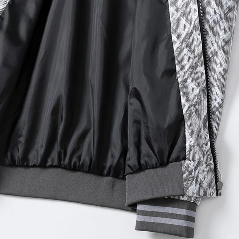 Aukštos kokybės firminė geometrinio kontrasto rašto striukė Vyriška beisbolo striukė su užtrauktuku Fall High Street Manteau Homme Hiver