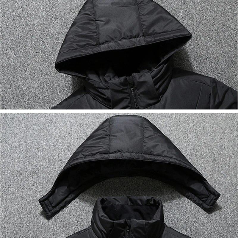 Pánska biela páperová bunda, zimná teplá kapucňa, hrubá prešívaná bunda, kabáty, vysoko kvalitný páperový kabát, pánska parka