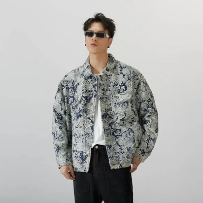 Jesenný pánsky džínsový kabát 2023, potlačený, nový vintage džínsový kabát, štýlový, všestranný módny kabát pre mužov