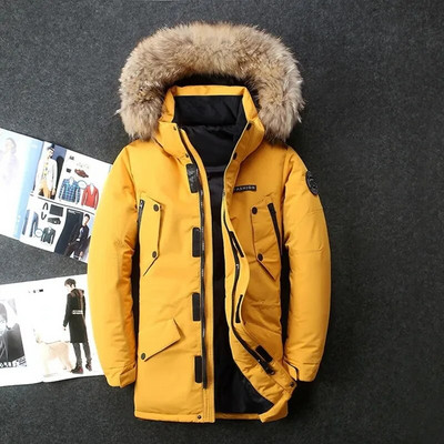 Férfi pehelykabát 2023 téli 90% fehér kacsa pehely Parkas kabát Középhosszú szőrme gallér Férfi vastag hókabát -20 ℃ Tartsa melegen