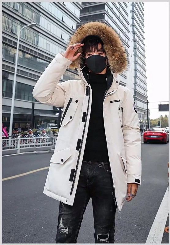 Férfi pehelykabát 2023 téli 90% fehér kacsa pehely Parkas kabát Középhosszú szőrme gallér Férfi vastag hókabát -20 ℃ Tartsa melegen