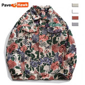 Jachetă de blugi retro pentru bărbați, model de pictură în ulei cu flori, haine largi, unisex, îmbrăcăminte de bombardier, primăvară, toamnă, jachete de varsity