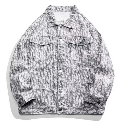 Jachetă de blugi retro pentru bărbați, model de pictură în ulei cu flori, haine largi, unisex, îmbrăcăminte de bombardier, primăvară, toamnă, jachete de varsity