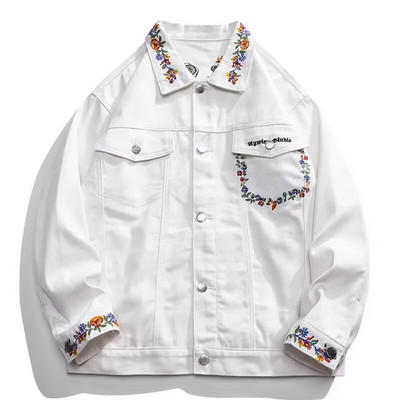 Jachetă de blugi retro pentru bărbați, model de pictură în ulei cu flori, haine largi, unisex, îmbrăcăminte de bombardier, primăvară, toamnă, jachete de varsity