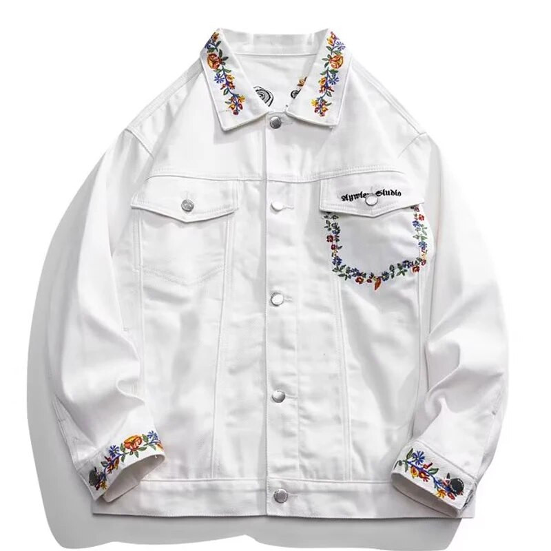 Jachetă de blugi retro pentru bărbați, model de pictură în ulei cu flori, haine largi, unisex, îmbrăcăminte de bombardier, primăvară, toamnă, jachete de varsity