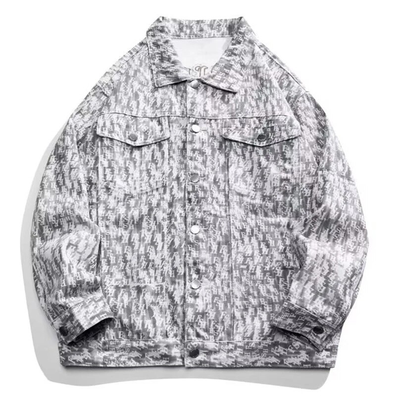 Jachetă de blugi retro pentru bărbați, model de pictură în ulei cu flori, haine largi, unisex, îmbrăcăminte de bombardier, primăvară, toamnă, jachete de varsity