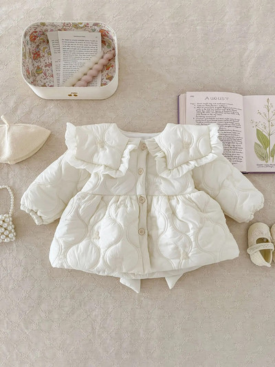 2023 m. žiemos mergaitėms paminkštintas švarkas, dygsniuotas ilgomis rankovėmis, tvirtas, šiltas kūdikių mergaičių paltas