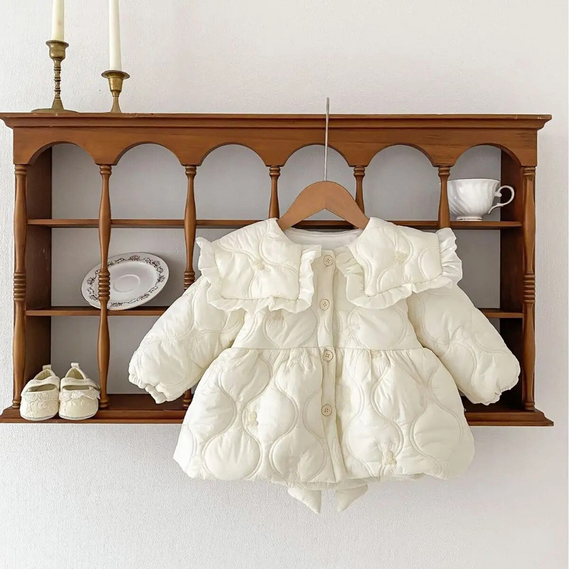 2023 m. žiemos mergaitėms paminkštintas švarkas, dygsniuotas ilgomis rankovėmis, tvirtas, šiltas kūdikių mergaičių paltas