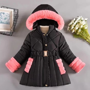 2023 Νέα χειμωνιάτικα μπουφάν για κορίτσια Keep Warm Γούνινο γιακά Μόδα Παλτό Μικρή Πριγκίπισσα με κουκούλα Εξωτερικά ρούχα για εφήβους Παιδικά ρούχα