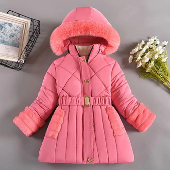 2023 Νέα χειμωνιάτικα μπουφάν για κορίτσια Keep Warm Γούνινο γιακά Μόδα Παλτό Μικρή Πριγκίπισσα με κουκούλα Εξωτερικά ρούχα για εφήβους Παιδικά ρούχα