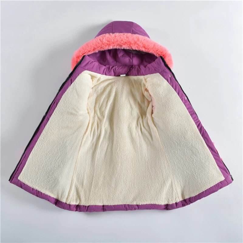 Jachete noi de iarnă pentru fete 2023 Păstrați căldura gulerului de blană, haine de prințesă, cu glugă, cu fermoar, haine pentru copii