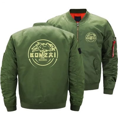 Pánske bomber bundy Bonzai Records, hrubé pilotné hardcore grafické vrchné oblečenie, móda