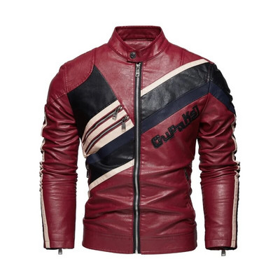 Pánska kožená bunda na motorku, zimná flísová teplá motorkárska vintage bunda, moto ležérna štíhla pilotná kožená bunda