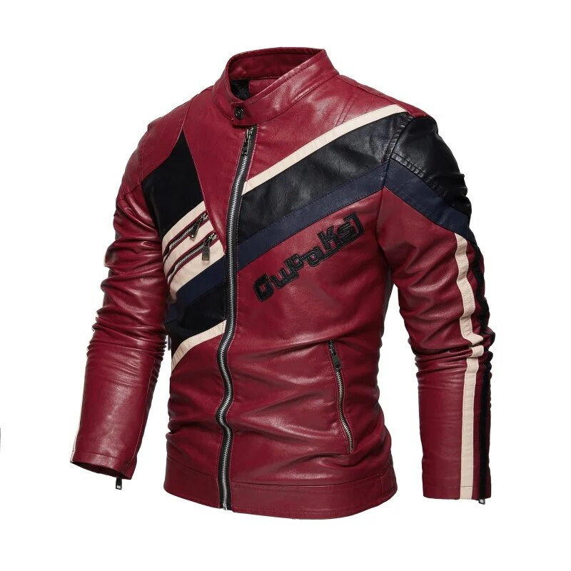 Pánska kožená bunda na motorku, zimná flísová teplá motorkárska vintage bunda, moto ležérna štíhla pilotná kožená bunda