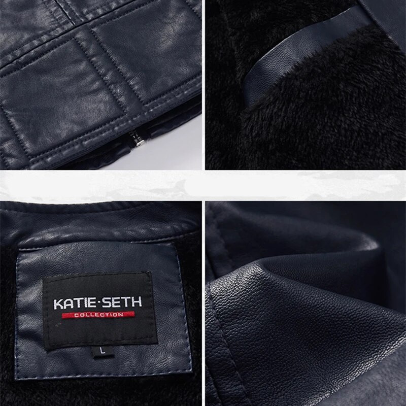 Pánska kožená bunda na motorku, zimná flísová teplá motorkárska vintage bunda, moto ležérna štíhla pilotná kožená bunda