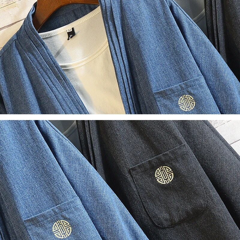 Džinsinė kimono striukė Vyriška mada laisvalaikio džinsai striukės paltai vyriško kiniško stiliaus mygtukų dizainas
