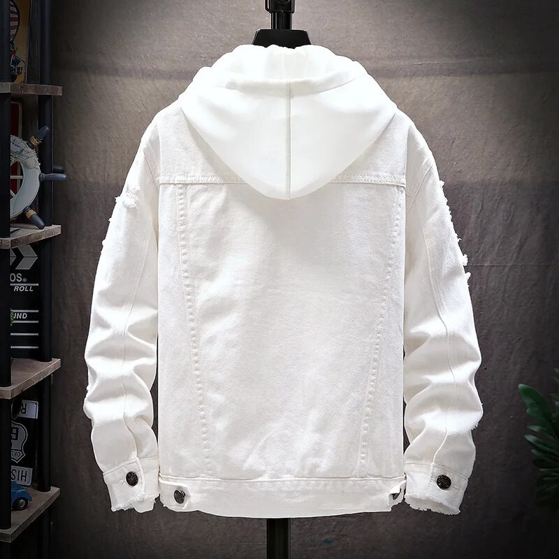 ZOGAA Pánska džínsová bunda, ležérna roztrhaná voľná džínsová bunda, pánska džínsová bunda, módna ležérna jednofarebná pánska streetwear bunda