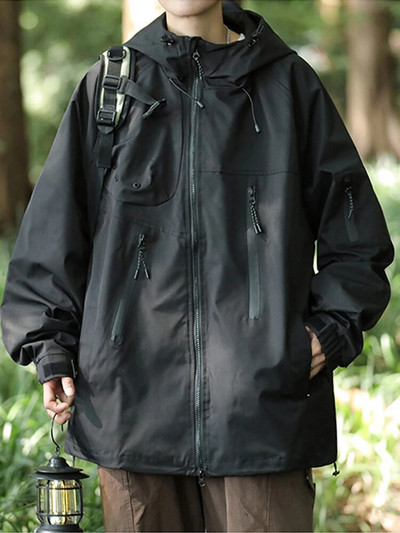 Jachetă funcțională pentru bărbați, de epocă, impermeabilă, în aer liber, jachetă de vânt, pentru camping, sport, cu glugă elastică, jachete, toamnă, pardesiu la modă nouă
