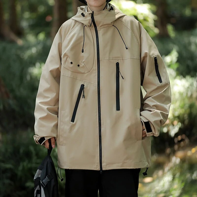 Jachetă funcțională pentru bărbați, de epocă, impermeabilă, în aer liber, jachetă de vânt, pentru camping, sport, cu glugă elastică, jachete, toamnă, pardesiu la modă nouă