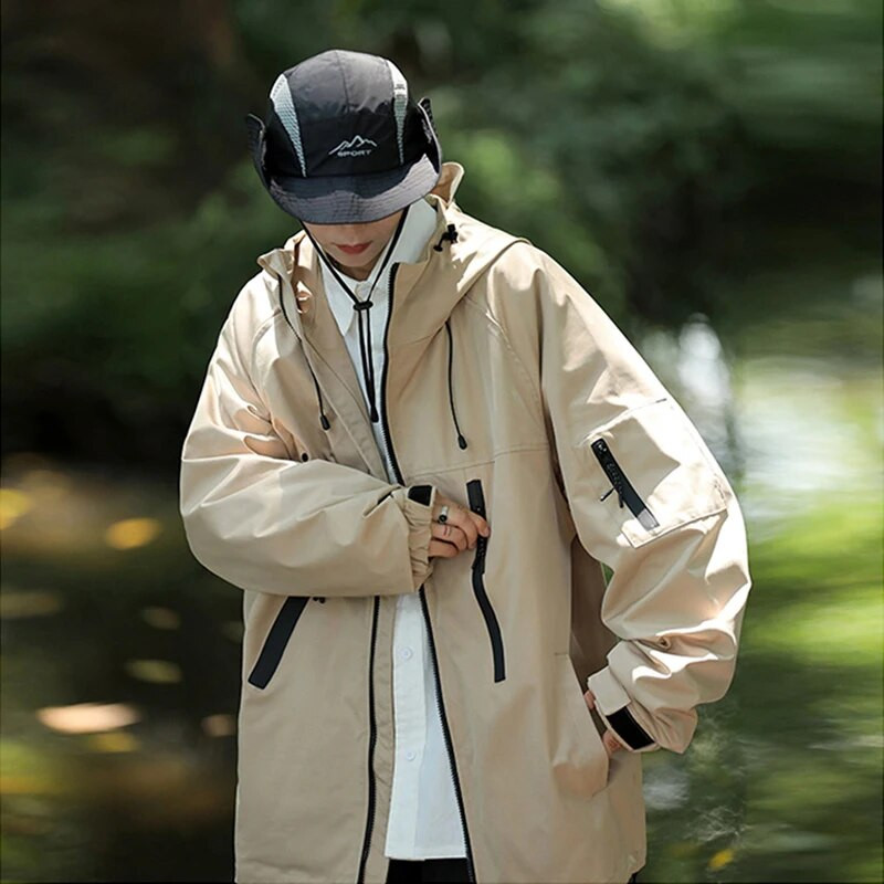 Jachetă funcțională pentru bărbați, de epocă, impermeabilă, în aer liber, jachetă de vânt, pentru camping, sport, cu glugă elastică, jachete, toamnă, pardesiu la modă nouă