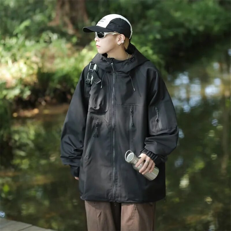 Jachetă funcțională pentru bărbați, de epocă, impermeabilă, în aer liber, jachetă de vânt, pentru camping, sport, cu glugă elastică, jachete, toamnă, pardesiu la modă nouă