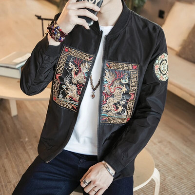 Κέντημα κινέζικου στυλ Dragon Bomber Jacket Ανδρικό ανεμοθραύστη Casual Harajuku Traditional Luxury Streetwear Pilot παλτό μπέιζμπολ