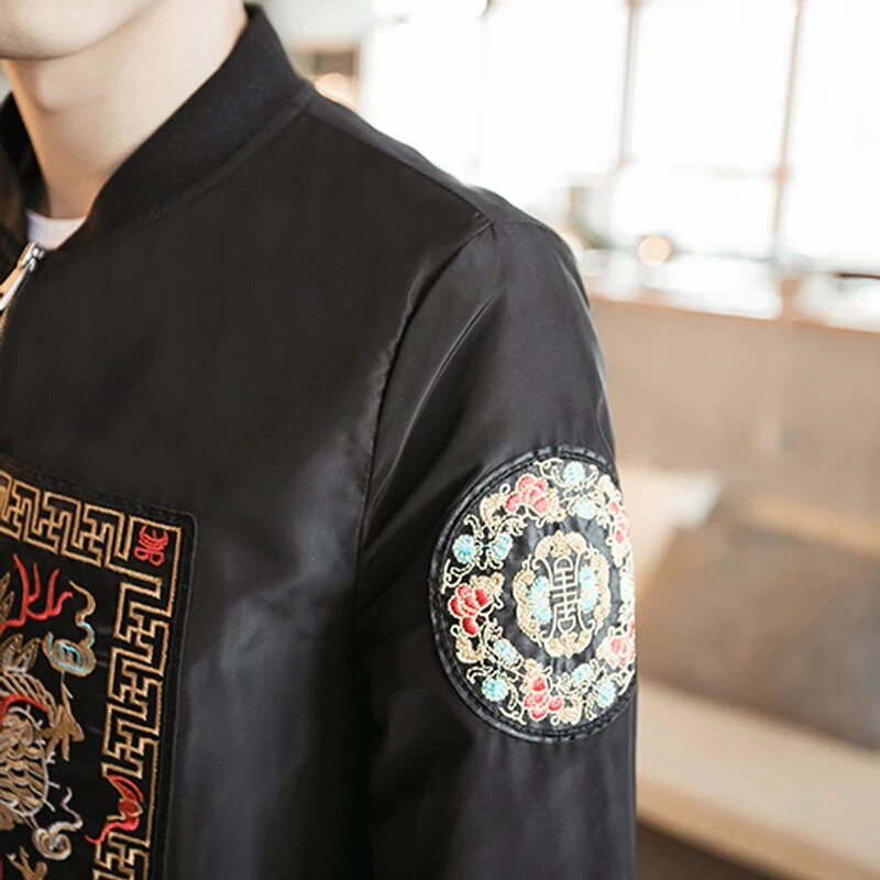 Κέντημα κινέζικου στυλ Dragon Bomber Jacket Ανδρικό ανεμοθραύστη Casual Harajuku Traditional Luxury Streetwear Pilot παλτό μπέιζμπολ