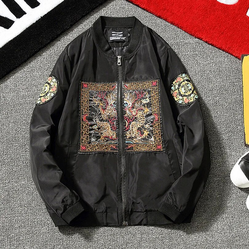 Κέντημα κινέζικου στυλ Dragon Bomber Jacket Ανδρικό ανεμοθραύστη Casual Harajuku Traditional Luxury Streetwear Pilot παλτό μπέιζμπολ