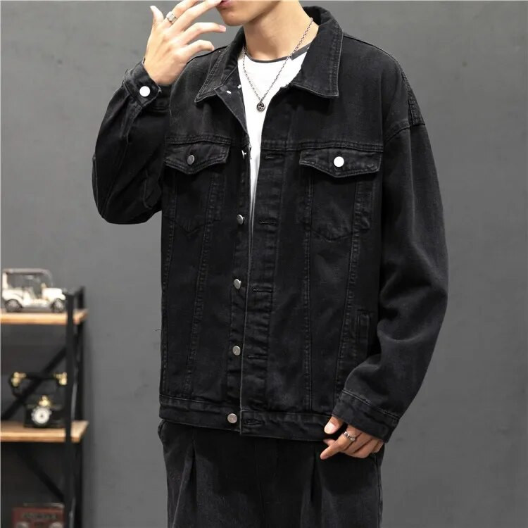 Nová džínsová bunda pre mužov, vintage džínsové kabáty, streetwear módna džínsová bunda pre mužov, džínsový golier s odhaleným golierom, vrchné oblečenie, bavlnená bomber bunda