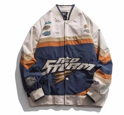 Jachete de baseball brodate Bărbați Jachete de curse de stradă pentru cuplu Haina de motocicletă Retro ocazional Paltoane de mozaic unisex
