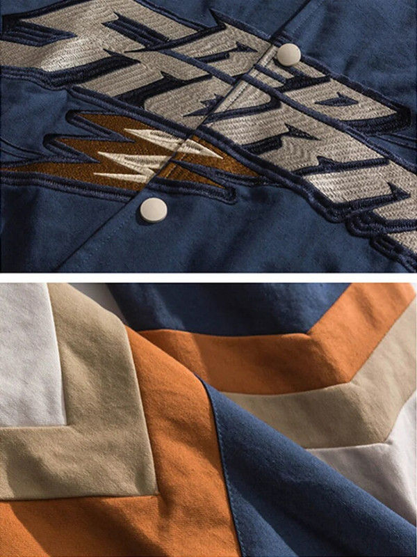 Jachete de baseball brodate Bărbați Jachete de curse de stradă pentru cuplu Haina de motocicletă Retro ocazional Paltoane de mozaic unisex