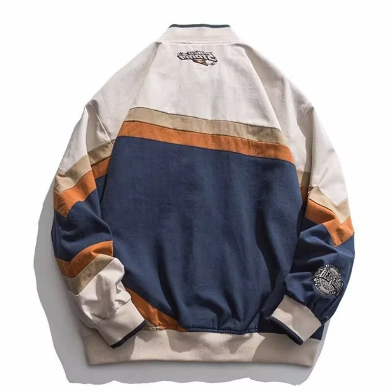 Jachete de baseball brodate Bărbați Jachete de curse de stradă pentru cuplu Haina de motocicletă Retro ocazional Paltoane de mozaic unisex