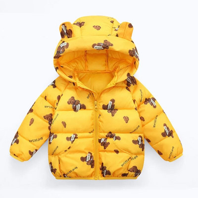 Zimná teplá bunda s kapucňou a páperovým kabátom s kreslenou potlačou pre chlapca a dievčatko vo veku 2-7 rokov, detské oblečenie Beibei v kórejskej verzii