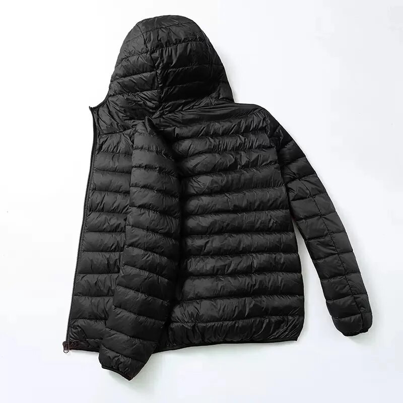 Jarná jesenná módna značka Ultra Light Duck Down Jacket Pánska kórejská streetwear perie kabát s kapucňou páperová bunda Teplé pánske oblečenie