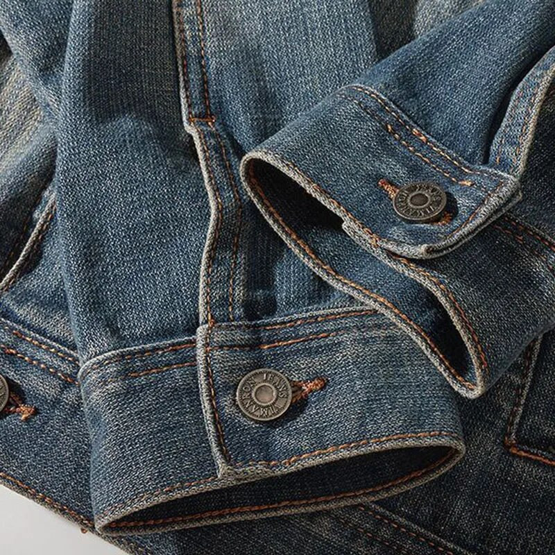 Džinsinė striukė Vyriškos vintažinės sagos pavasario rudens negabaritinės darbinės striukės stovi apykakle ilgomis rankovėmis Vienaeiliai kaubojiški viršutiniai drabužiai