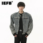 Ανδρικό τζιν παλτό IEFB Niche Metal Design Distressed Washed Jean Jacket Hip Hop Ανδρικό Streetwear Zipper Casual Outerwear 9C1882