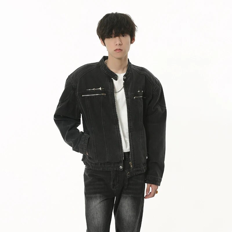 Ανδρικό τζιν παλτό IEFB Niche Metal Design Distressed Washed Jean Jacket Hip Hop Ανδρικό Streetwear Zipper Casual Outerwear 9C1882