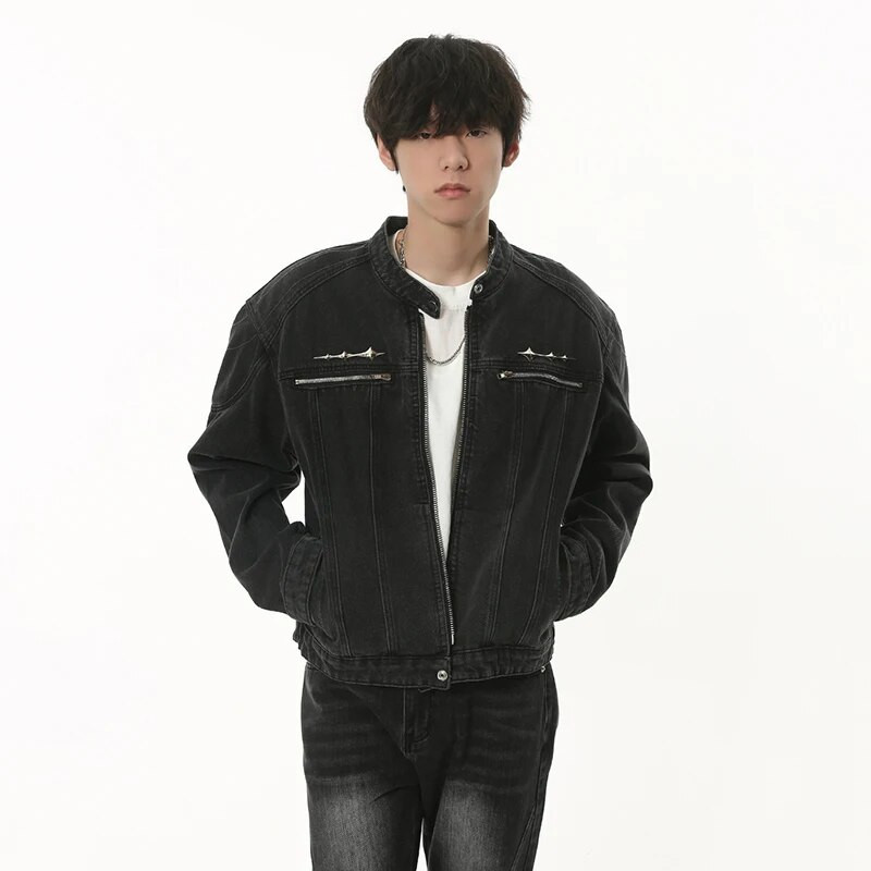 Ανδρικό τζιν παλτό IEFB Niche Metal Design Distressed Washed Jean Jacket Hip Hop Ανδρικό Streetwear Zipper Casual Outerwear 9C1882