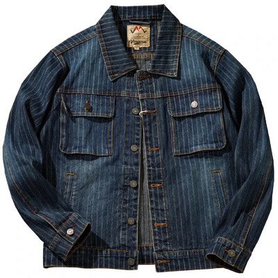 Jachetă de denim spălată îmbrăcăminte de lucru pentru bărbați, veche, cu dungi, de toamnă, un top all-in-one