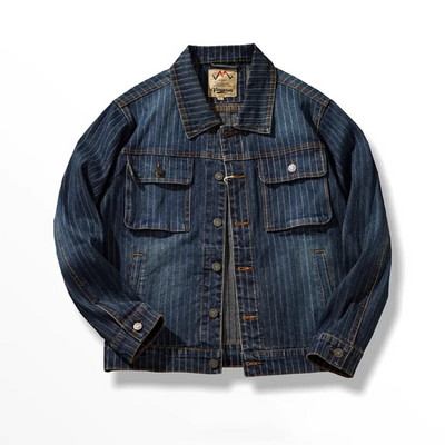 Jachetă de denim spălată îmbrăcăminte de lucru pentru bărbați, veche, cu dungi, de toamnă, un top all-in-one